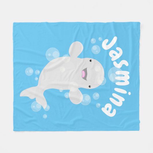 Cute beluga whale belbles cartoon afbeelding fleece deken (Voorkant (Horizontaal))
