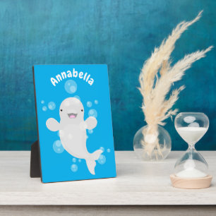 Cute beluga whale belbles cartoon afbeelding fotoplaat