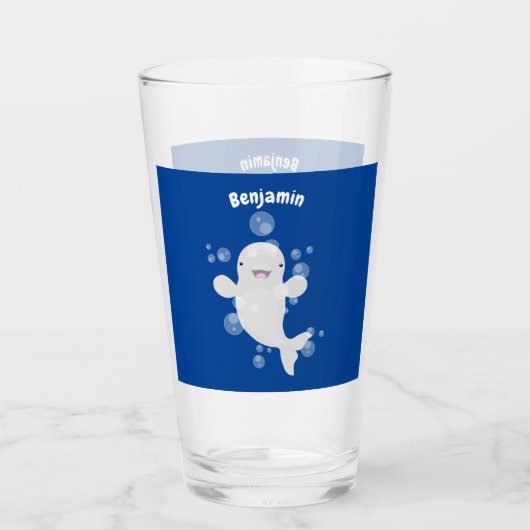 Cute beluga whale belbles cartoon afbeelding glas (Voorkant)
