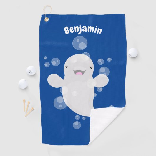 Cute beluga whale belbles cartoon afbeelding golfhanddoek (Insitu)