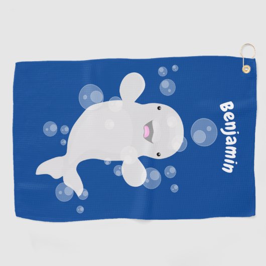 Cute beluga whale belbles cartoon afbeelding golfhanddoek (Horizontaal)