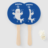 Cute beluga whale belbles cartoon afbeelding handwaaier (Voorkant en achterkant)