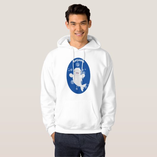 Cute beluga whale belbles cartoon afbeelding hoodie (Voorkant volledig)