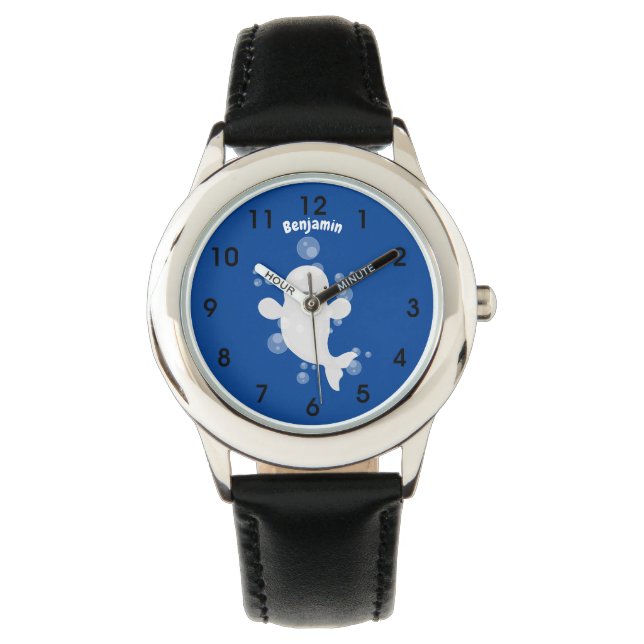 Cute beluga whale belbles cartoon afbeelding horloge (Voorkant)