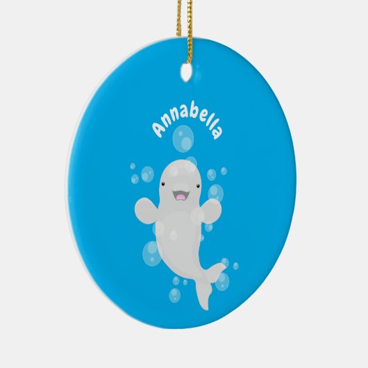 Cute beluga whale belbles cartoon afbeelding keramisch ornament (Rechts)
