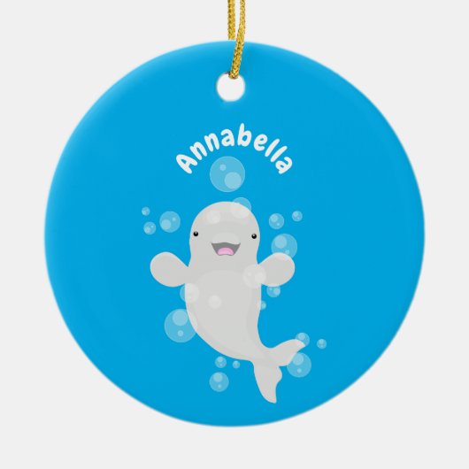 Cute beluga whale belbles cartoon afbeelding keramisch ornament (Voorkant)