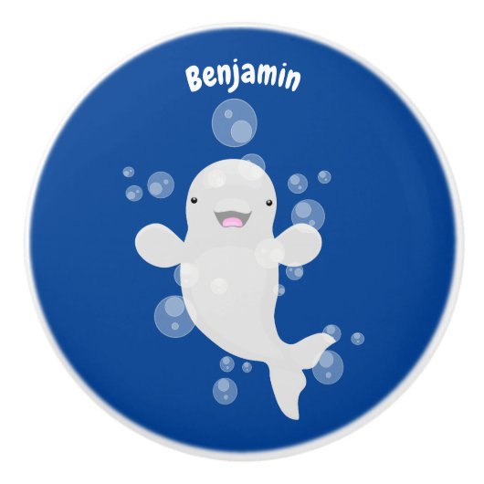 Cute beluga whale belbles cartoon afbeelding keramische knop (Voorkant)