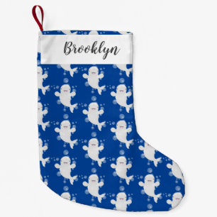 Cute beluga whale belbles cartoon afbeelding kleine kerstsok