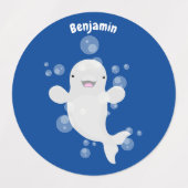 Cute beluga whale belbles cartoon afbeelding labels (Design 2)