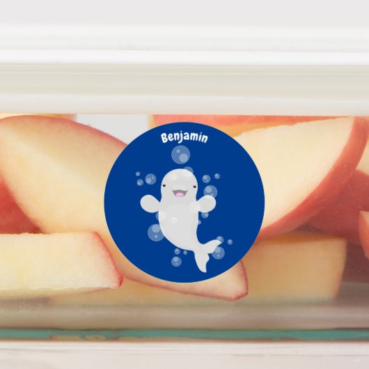 Cute beluga whale belbles cartoon afbeelding labels (Aangebracht)
