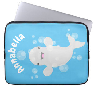 Cute beluga whale belbles cartoon afbeelding laptop sleeve