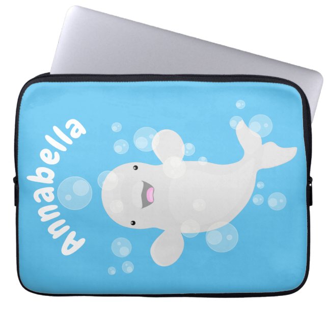 Cute beluga whale belbles cartoon afbeelding laptop sleeve (Voorkant)