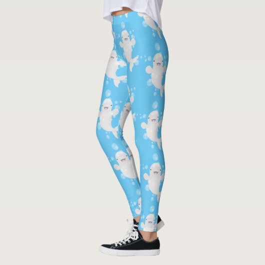Cute beluga whale belbles cartoon afbeelding leggings (Links)