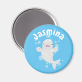 Cute beluga whale belbles cartoon afbeelding magneet (Voorkant / Achterkant)