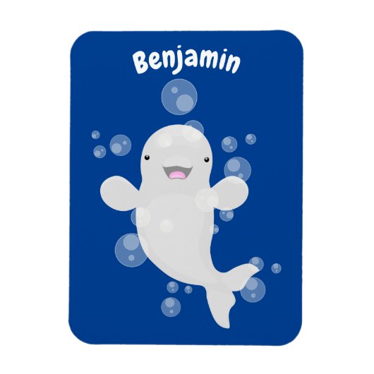 Cute beluga whale belbles cartoon afbeelding magneet (Verticaal)