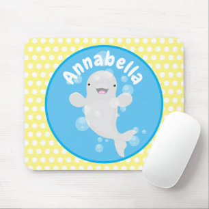 Cute beluga whale belbles cartoon afbeelding muismat