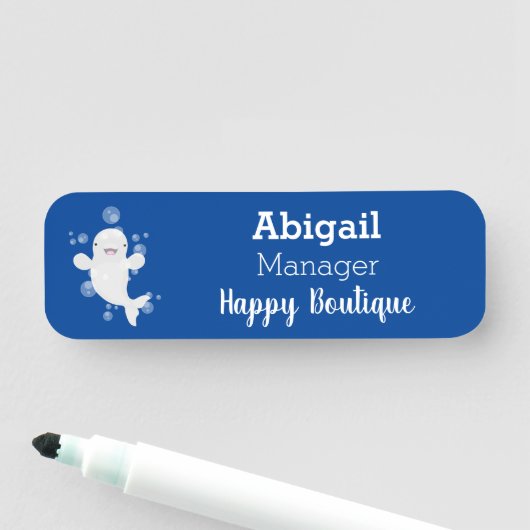 Cute beluga whale belbles cartoon afbeelding naamplaatje (In situ)