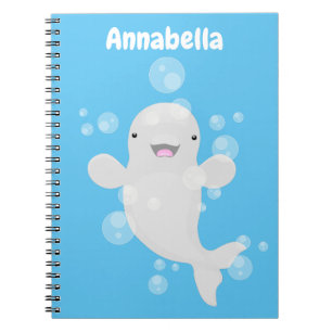 Cute beluga whale belbles cartoon afbeelding notitieboek
