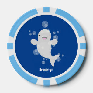 Cute beluga whale belbles cartoon afbeelding poker chips