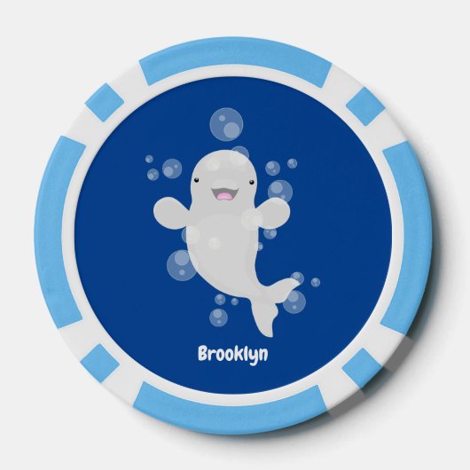 Cute beluga whale belbles cartoon afbeelding poker chips (Achterkant)