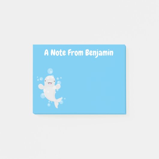 Cute beluga whale belbles cartoon afbeelding post-it® notes (Voorkant)