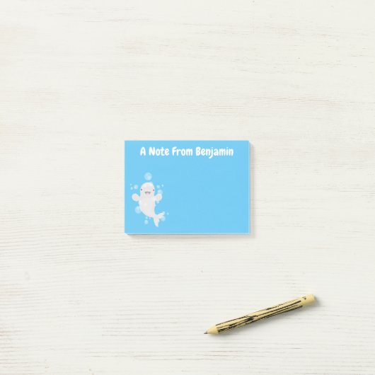 Cute beluga whale belbles cartoon afbeelding post-it® notes (Op bureau)