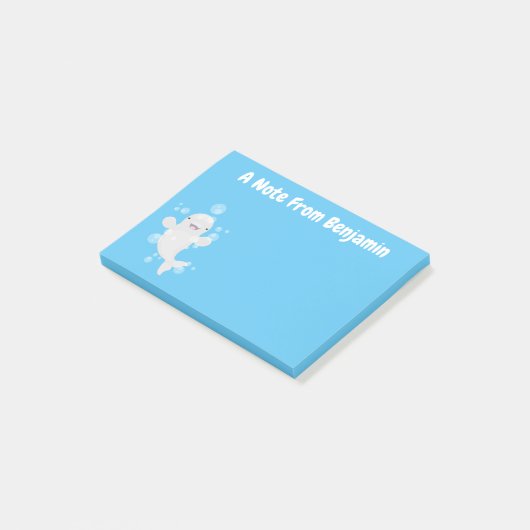 Cute beluga whale belbles cartoon afbeelding post-it® notes (Schuin)