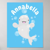Cute beluga whale belbles cartoon afbeelding poster (Voorkant)