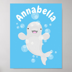 Cute beluga whale belbles cartoon afbeelding poster