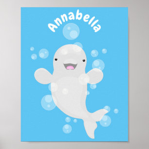 Cute beluga whale belbles cartoon afbeelding poster
