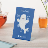 Cute beluga whale belbles cartoon afbeelding reclamebord met voetstuk (Insitu)