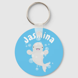 Cute beluga whale belbles cartoon afbeelding sleutelhanger