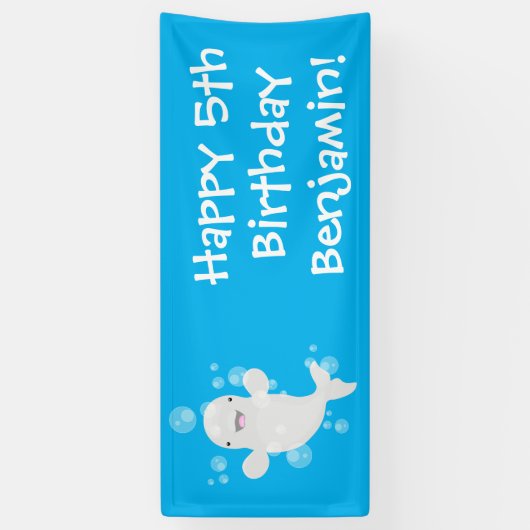 Cute beluga whale belbles cartoon afbeelding spandoek (Verticaal)