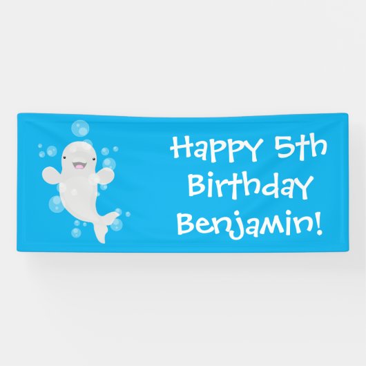 Cute beluga whale belbles cartoon afbeelding spandoek (Horizontaal)
