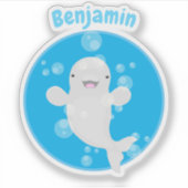 Cute beluga whale belbles cartoon afbeelding sticker (Voorkant)