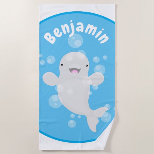 Cute beluga whale belbles cartoon afbeelding strandlaken (Voorkant)