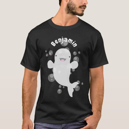 Cute beluga whale belbles cartoon afbeelding t-shirt (Voorkant)