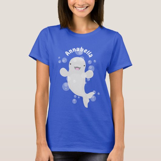 Cute beluga whale belbles cartoon afbeelding t-shirt (Voorkant)