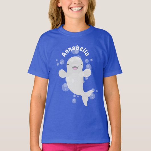 Cute beluga whale belbles cartoon afbeelding t-shirt (Voorkant)
