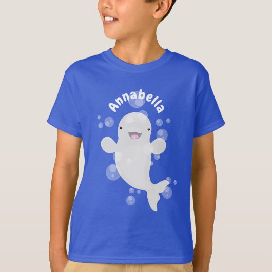 Cute beluga whale belbles cartoon afbeelding t-shirt (Voorkant)