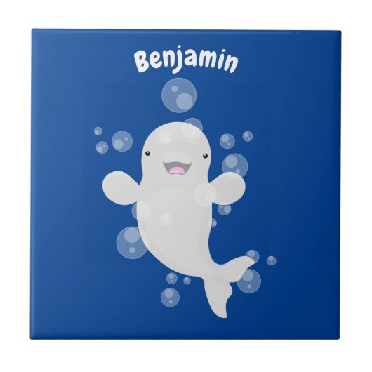 Cute beluga whale belbles cartoon afbeelding tegeltje (Voorkant)