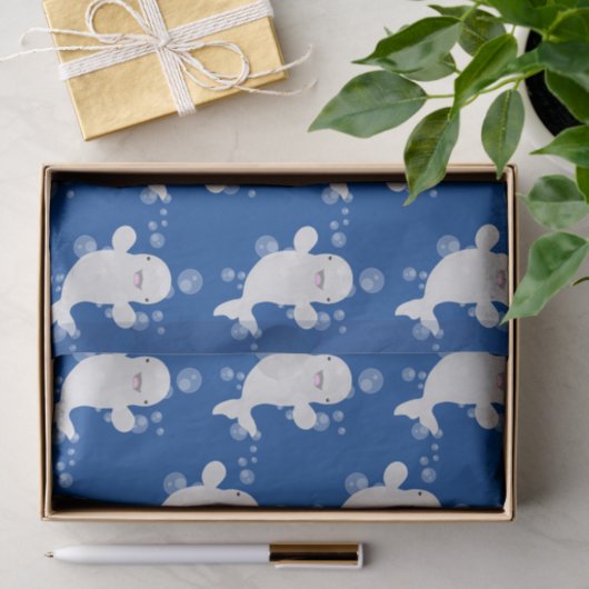 Cute beluga whale belbles cartoon afbeelding tissuepapier (Geschenk)