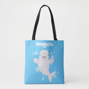 Cute beluga whale belbles cartoon afbeelding tote bag