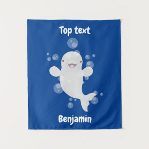 Cute beluga whale belbles cartoon afbeelding wandkleed