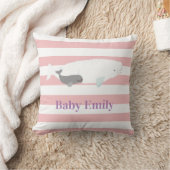 Cute Beluga Whale for Baby Girl, naam roze strepen Kussen (Deken)