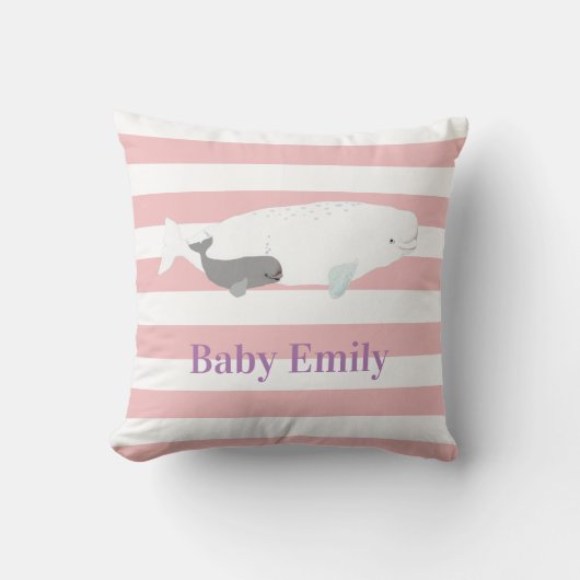 Cute Beluga Whale for Baby Girl, naam roze strepen Kussen (Voorkant)