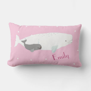 Cute Beluga Whale for Girls, aangepaste naam roze Kussen