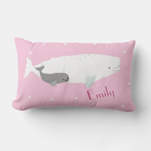 Cute Beluga Whale for Girls, aangepaste naam roze Kussen (Voorkant)