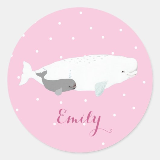 Cute Beluga Whale Girl Gift Custom Name Ronde Sticker (Voorkant)
