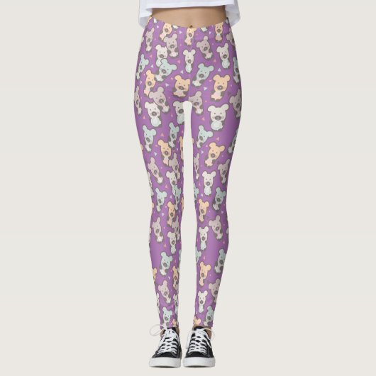 Cute Beren behandelen Pattern Violet Legging (Voorkant)